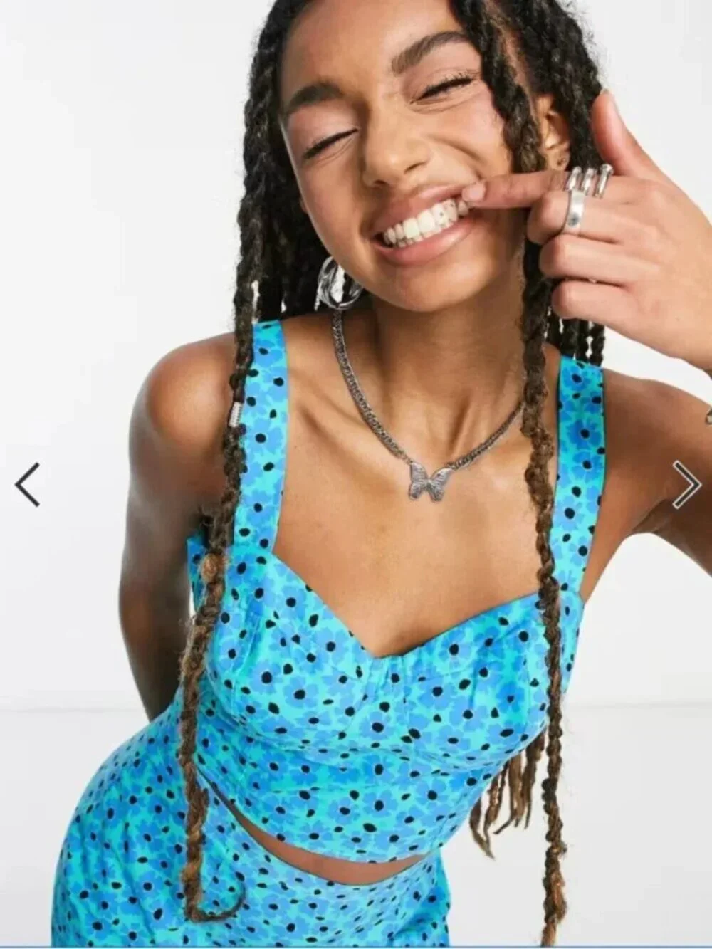Topshop Blue Daisy Corset Crop Top Mini Skirt Set Size 10